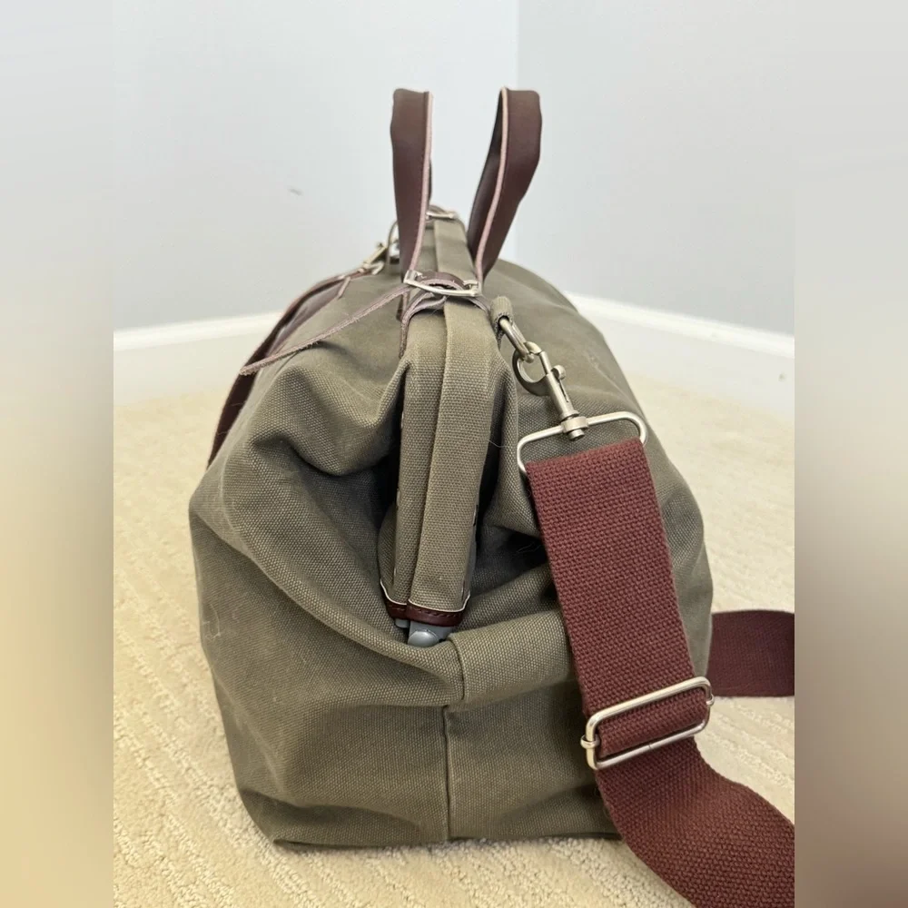Line of Trade Green Canvas Duffel Weekender Bag with Brown Leather Accents